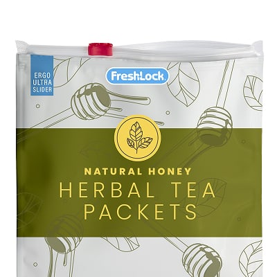 resealable herbal tea package using ergo ultra slider