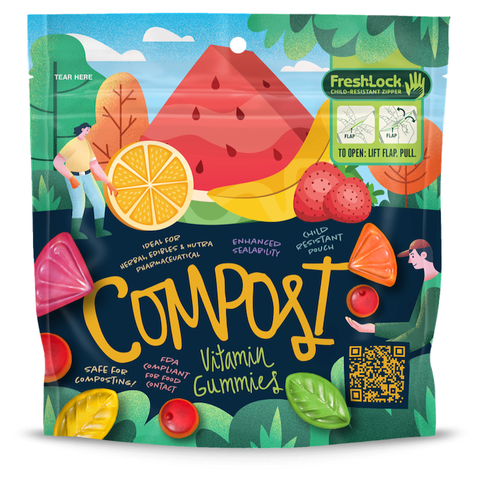 home compostable package of vitamin gummies