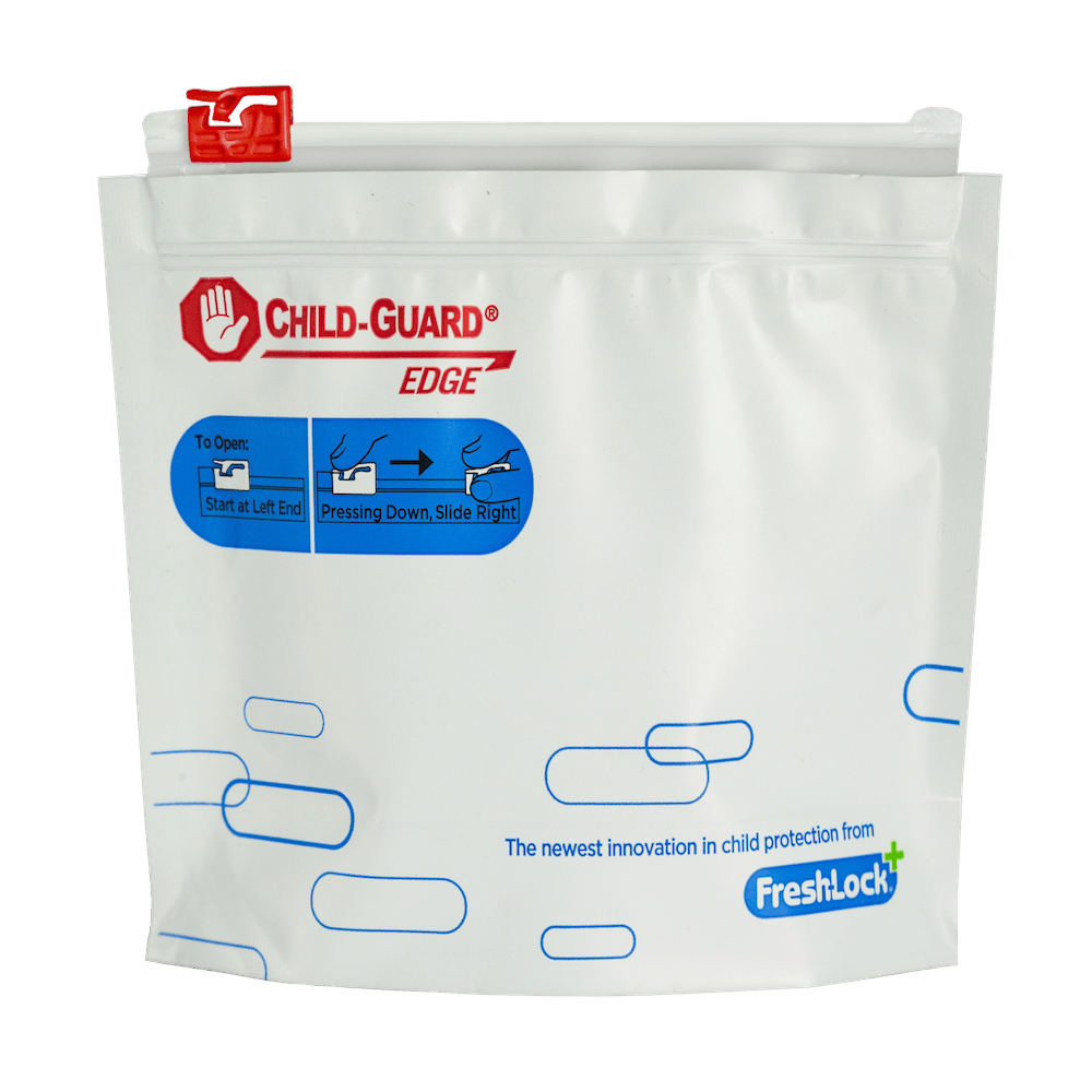 child-guard edge flexible packaging and closure